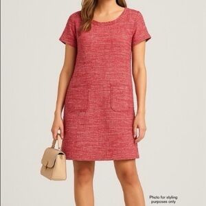 W By Worth Tweed Shift Dress Fringe Pink Red | Quiet Luxury Old Money Sz 10